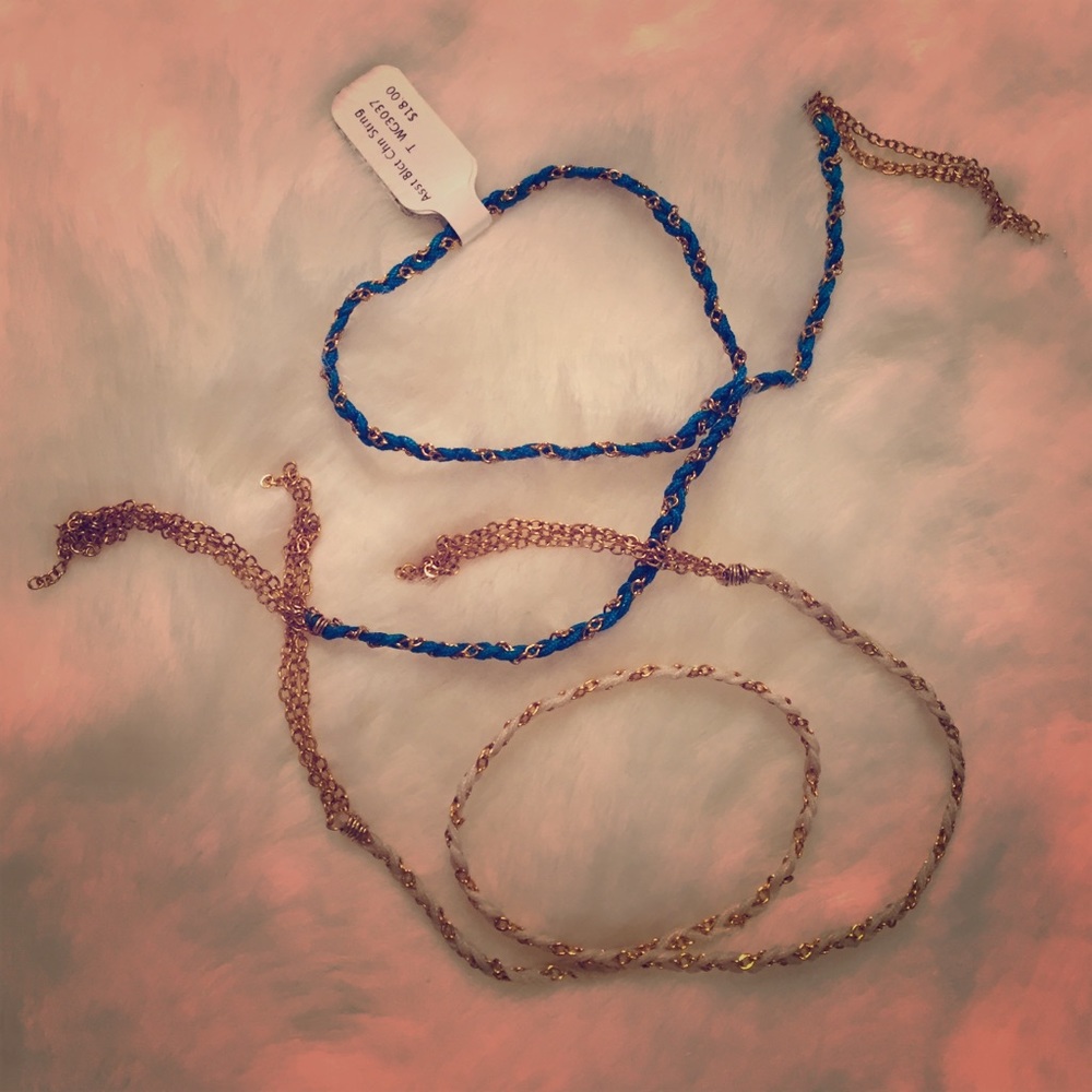 Woven Bracelet Pair: Gold (Blue & White)